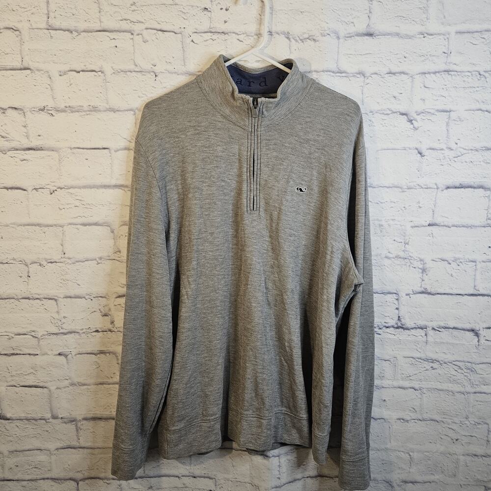 Vineyard Vines Sweater Mens Large Gray Quarter Zip Sweatshirt Long Sleeve Preppy